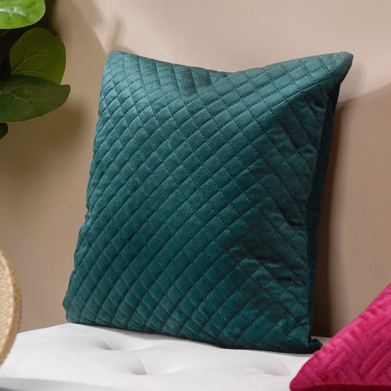 Beryl Green Quilted Velvet Cushion Cover 16 x 16 Inch