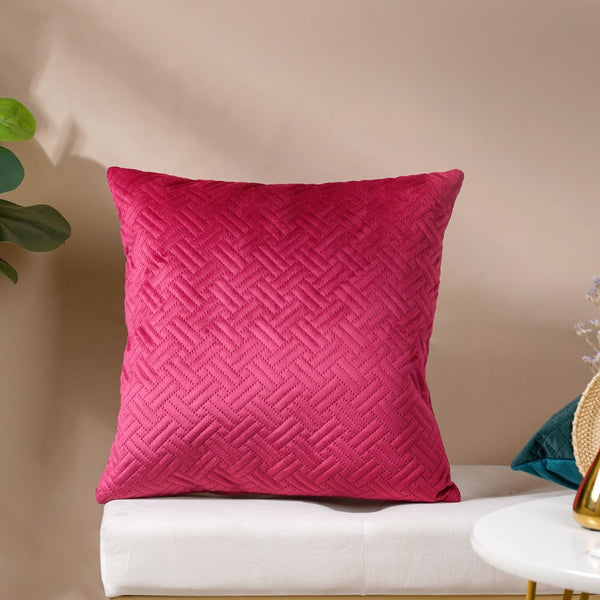 Airene Magenta Quilted Velvet Cushion Cover 16 x 16 Inch