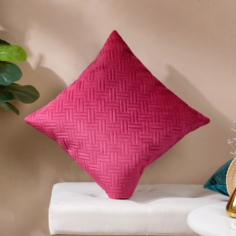 Airene Magenta Quilted Velvet Cushion Cover 16 x 16 Inch