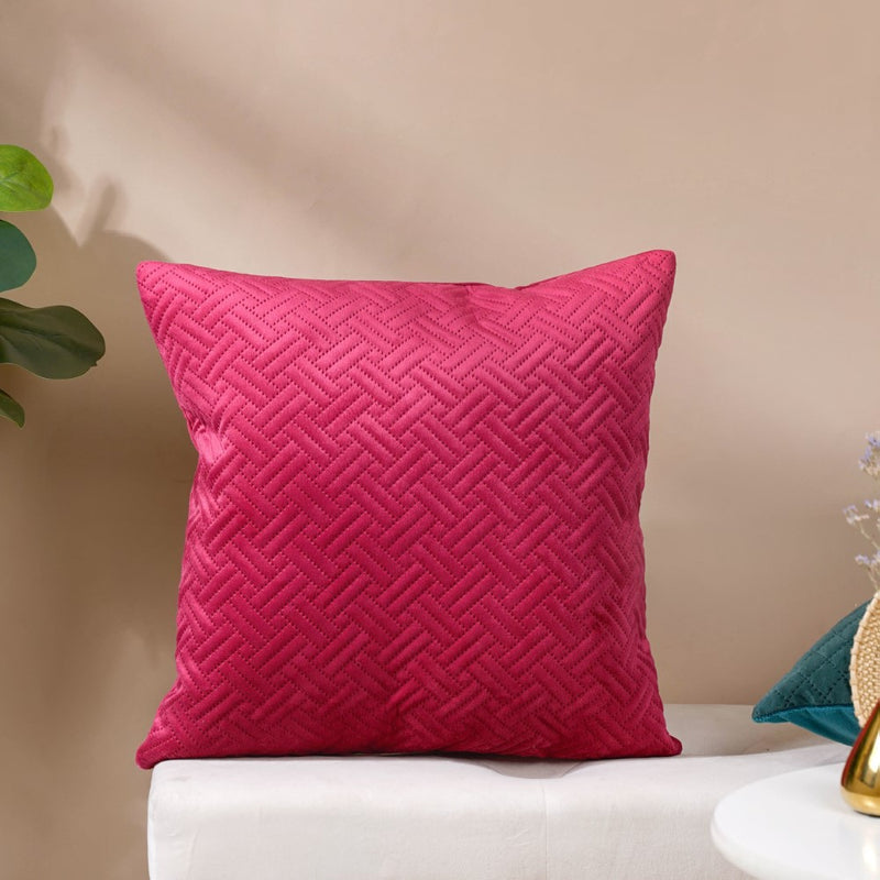 Airene Magenta Quilted Velvet Cushion Cover 16 x 16 Inch