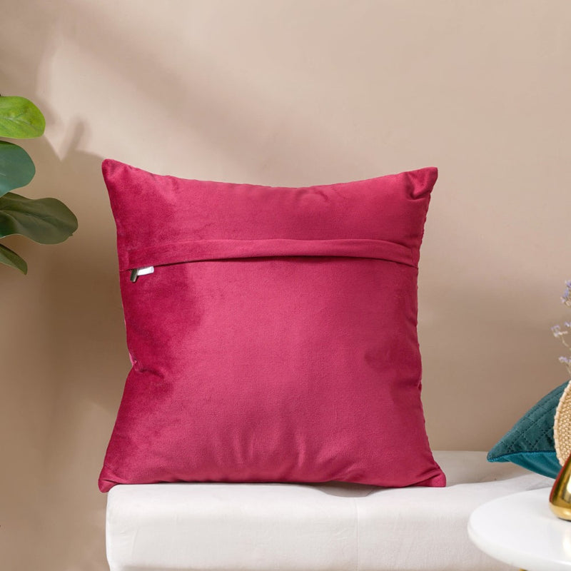 Airene Magenta Quilted Velvet Cushion Cover 16 x 16 Inch