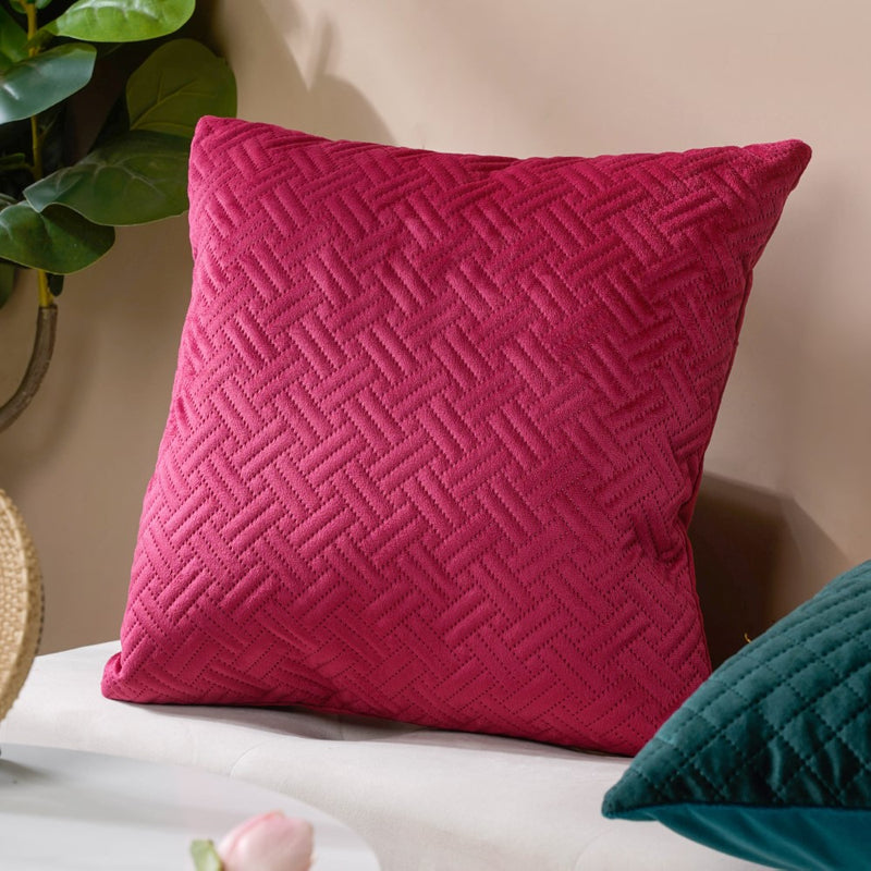 Airene Magenta Quilted Velvet Cushion Cover 16 x 16 Inch