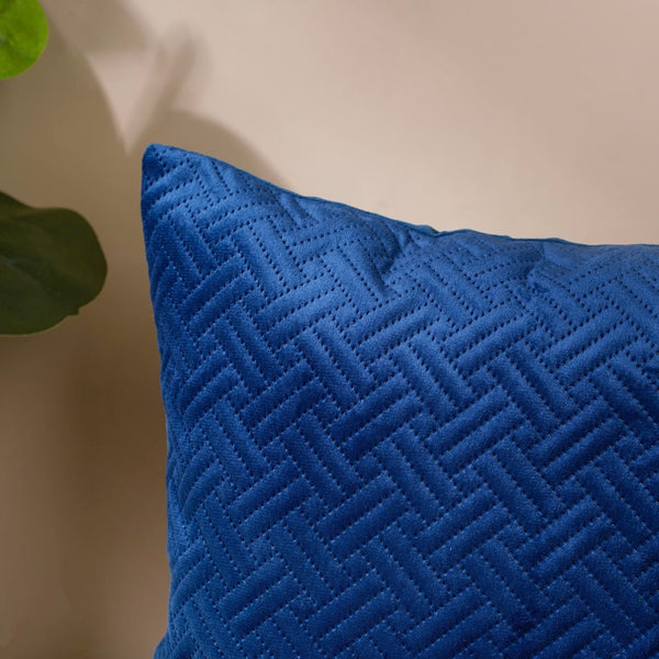 Marilee Blue Quilted Velvet Cushion Cover 16 x 16 Inch