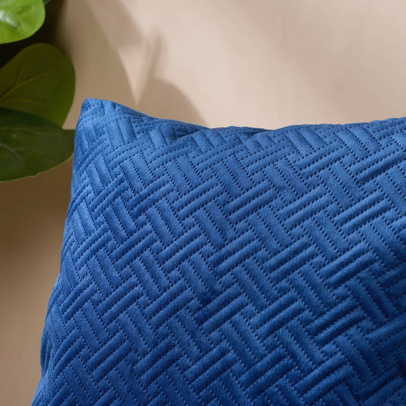 Marilee Blue Quilted Velvet Cushion Cover 16 x 16 Inch