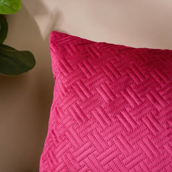 Airene Magenta Quilted Velvet Cushion Cover 16 x 16 Inch