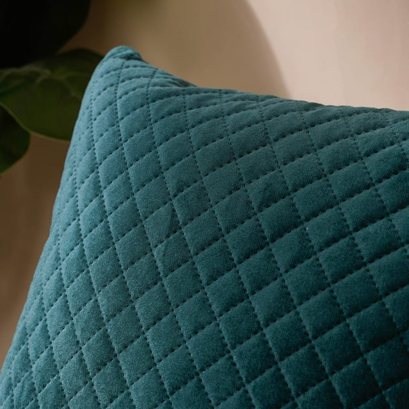 Beryl Green Quilted Velvet Cushion Cover 16 x 16 Inch