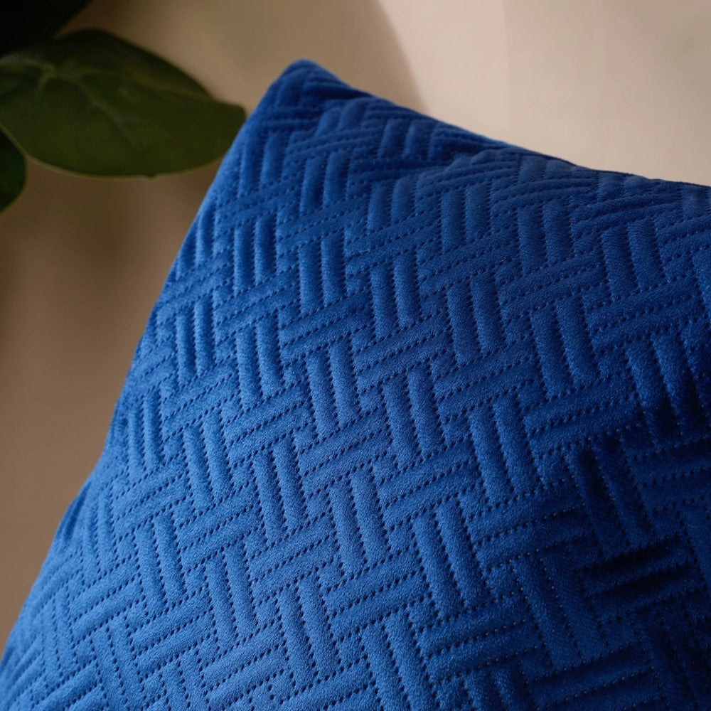 Marilee Blue Quilted Velvet Cushion Cover 16 x 16 Inch
