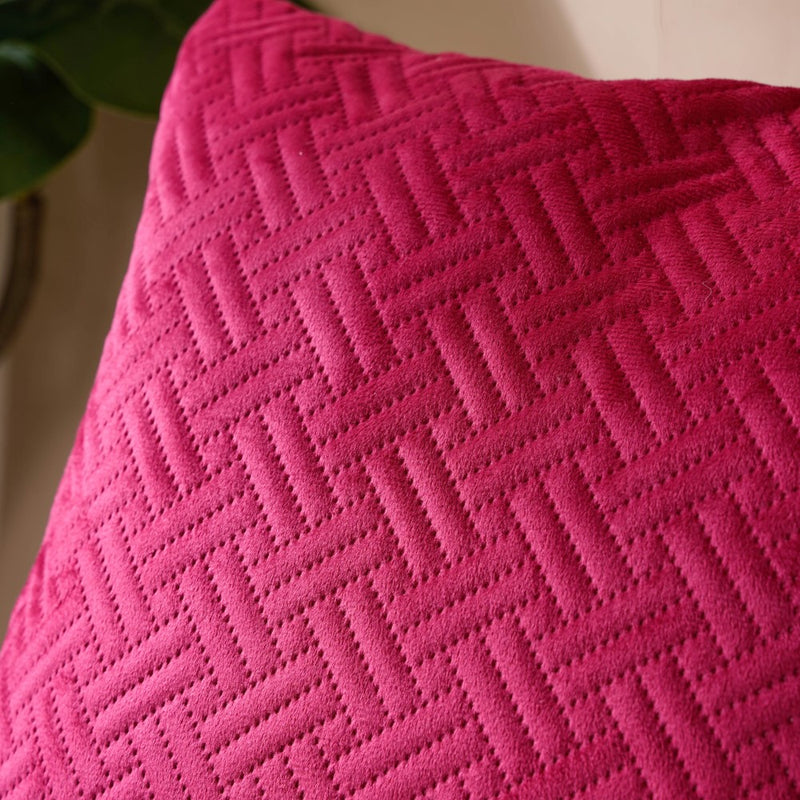 Airene Magenta Quilted Velvet Cushion Cover 16 x 16 Inch
