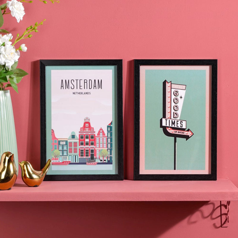 Vintage Travel Framed Poster Set Of 2 13x9 Inch - Framed posters wall art for wall decoration, wall design | Room decoration items