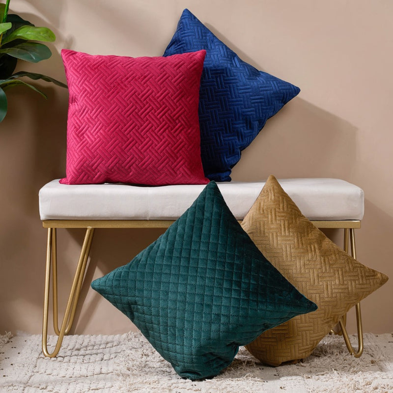 Marilee Blue Quilted Velvet Cushion Cover 16 x 16 Inch