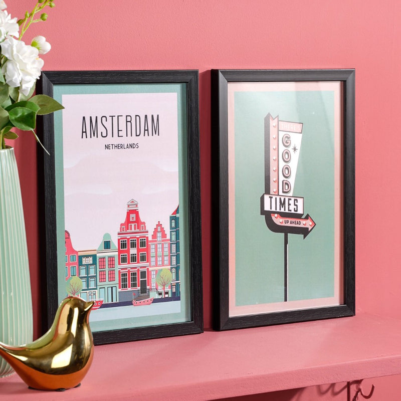 Vintage Travel Framed Poster Set Of 2 13x9 Inch - Framed posters wall art for wall decoration, wall design | Room decoration items