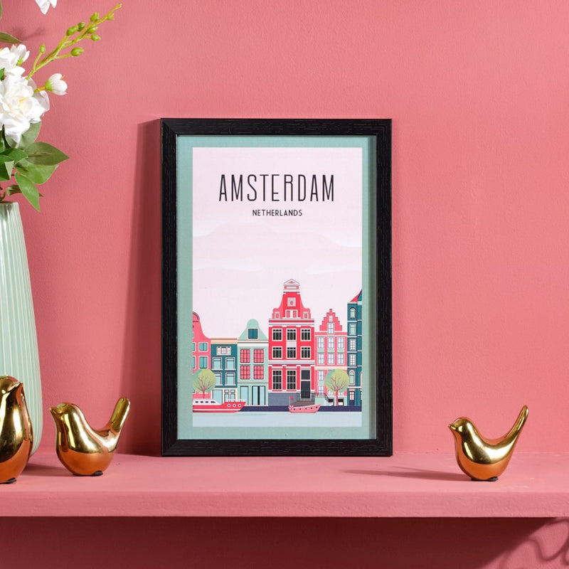 Vintage Travel Framed Poster Set Of 2 13x9 Inch - Framed posters wall art for wall decoration, wall design | Room decoration items