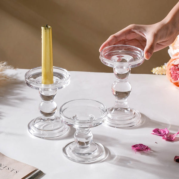 Glass Candle Stand Decor Set Of 3