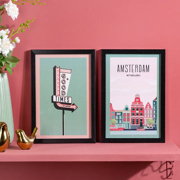 Vintage Travel Framed Poster Set Of 2 13x9 Inch - Framed posters wall art for wall decoration, wall design | Room decoration items