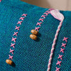 Jade Threadwork Beaded Jute Cushion Cover Green 16 x 16 Inch