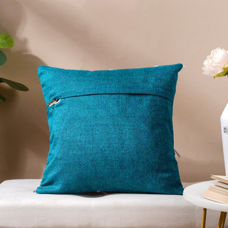 Jade Threadwork Beaded Jute Cushion Cover Green 16 x 16 Inch