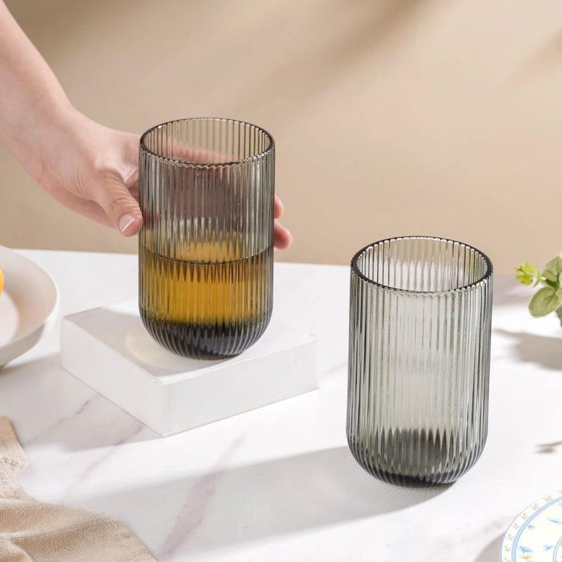 Ribbed Texture Drinking Glass Ash Grey Set Of 6 350ml