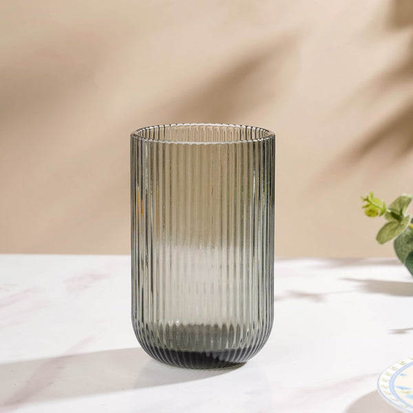 Ribbed Texture Drinking Glass Ash Grey Set Of 6 350ml