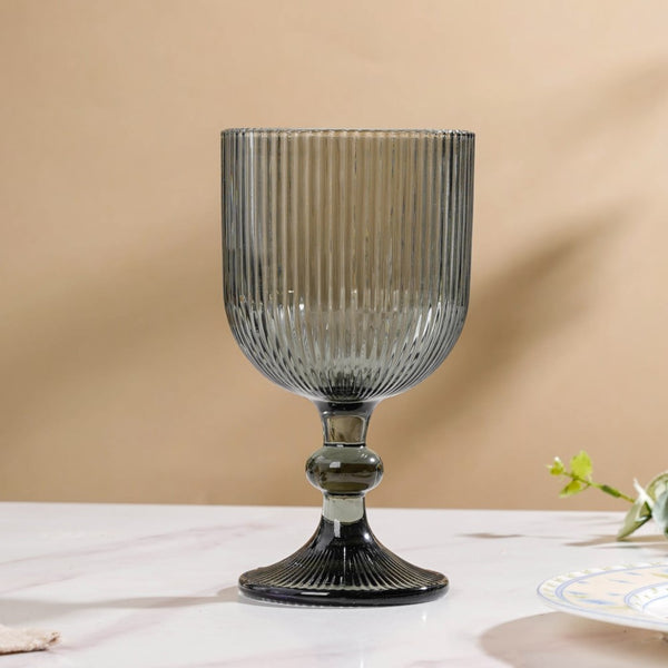 Ribbed Texture Stemmed Wine Glass Ash Grey Set Of 6 350ml