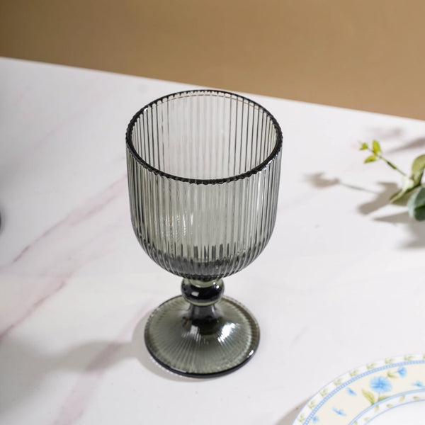 Ribbed Texture Stemmed Wine Glass Ash Grey Set Of 6 350ml