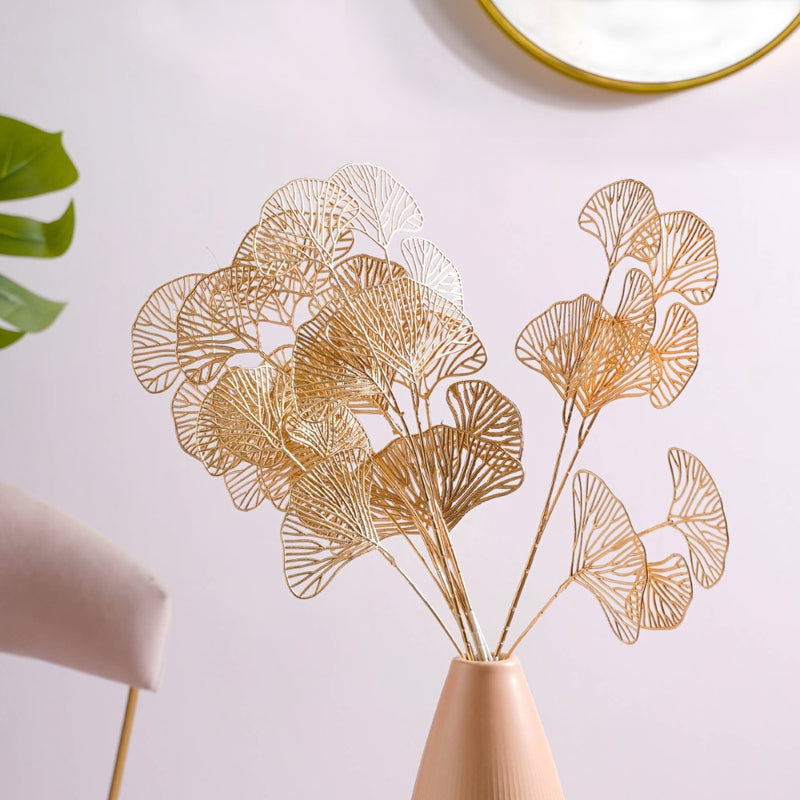 Ginkgo Stem Gold Set Of 4 - Artificial Plant | Flower for vase | Home decor item | Room decoration item