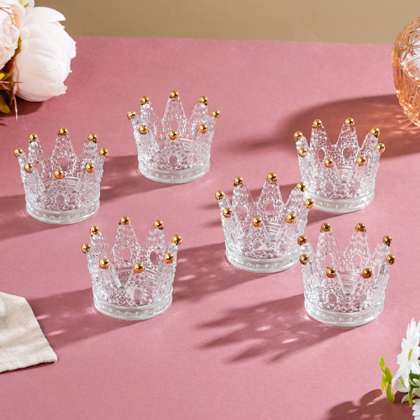 Gold Detail Crown Tea Light Holder Set Of 6 - Candle stand | Room decoration ideas