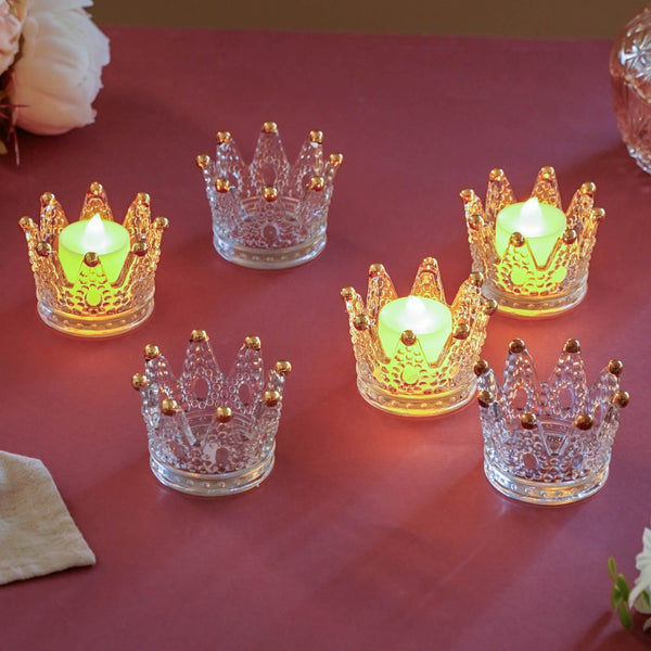 Gold Detail Crown Tea Light Holder Set Of 6 - Candle stand | Room decoration ideas