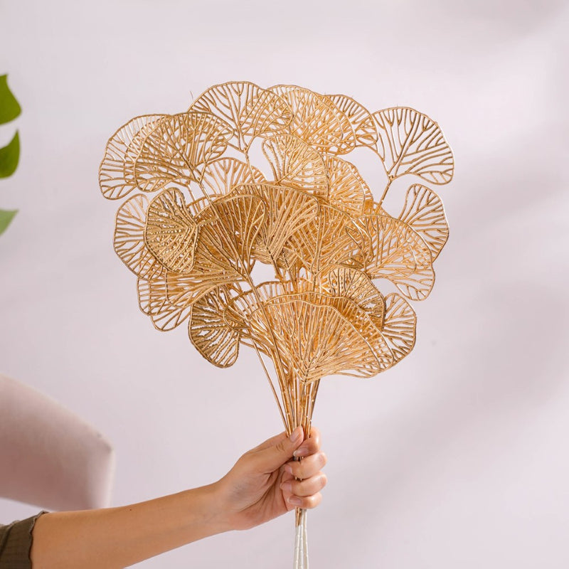 Ginkgo Stem Gold Set Of 4 - Artificial Plant | Flower for vase | Home decor item | Room decoration item