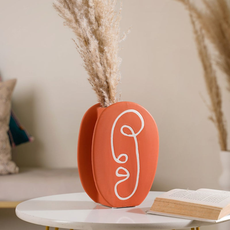 Face Line Art Vase Brown Small - Flower vase for home decor, office and gifting | Home decoration items