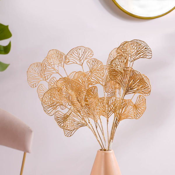 Ginkgo Stem Gold Set Of 4 - Artificial Plant | Flower for vase | Home decor item | Room decoration item