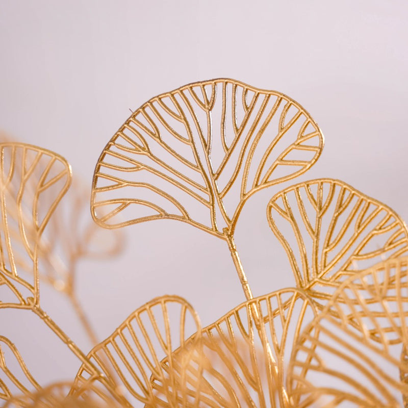 Ginkgo Stem Gold Set Of 4 - Artificial Plant | Flower for vase | Home decor item | Room decoration item