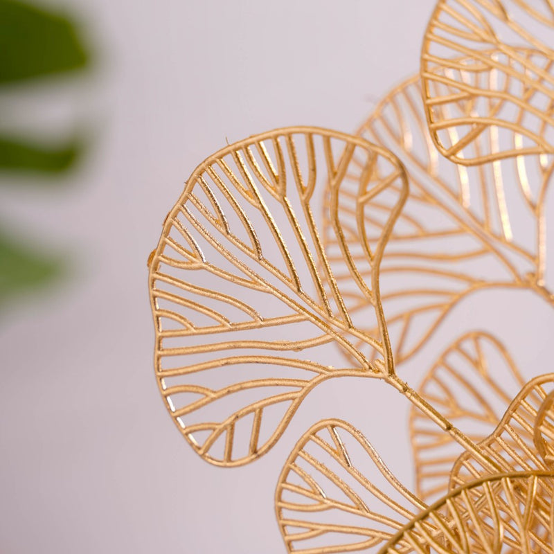 Ginkgo Stem Gold Set Of 4 - Artificial Plant | Flower for vase | Home decor item | Room decoration item