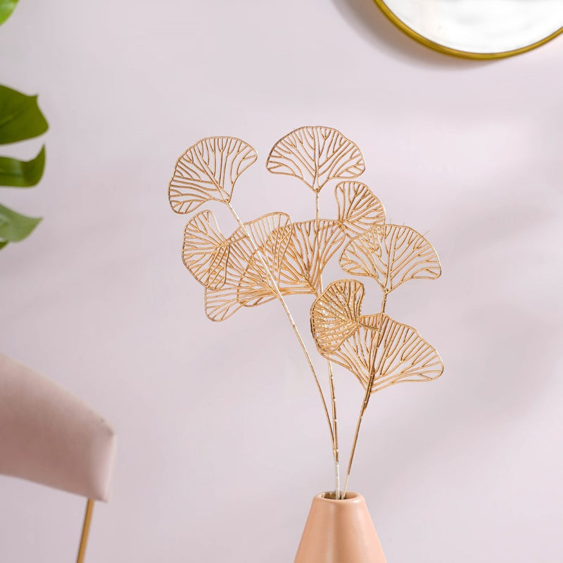 Ginkgo Stem Gold Set Of 4 - Artificial Plant | Flower for vase | Home decor item | Room decoration item