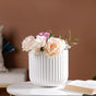 Oat White Ribbed Flower Pot - Flower vase for home decor, office and gifting | Home decoration items