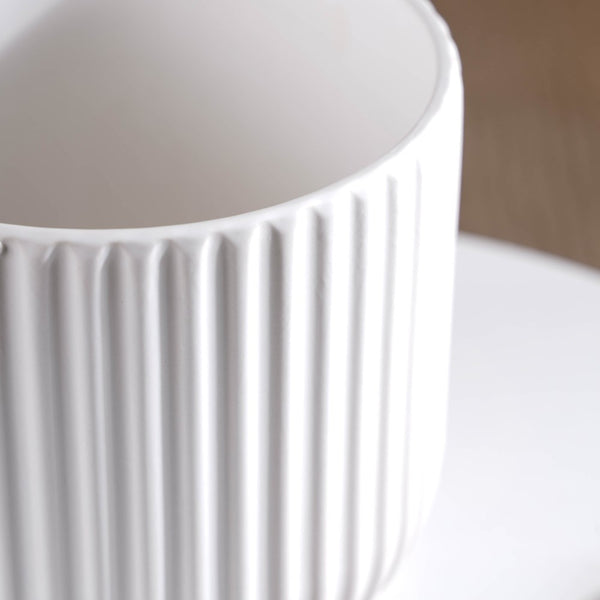 Oat White Ribbed Flower Pot Online - Premium Vase | Nestasia