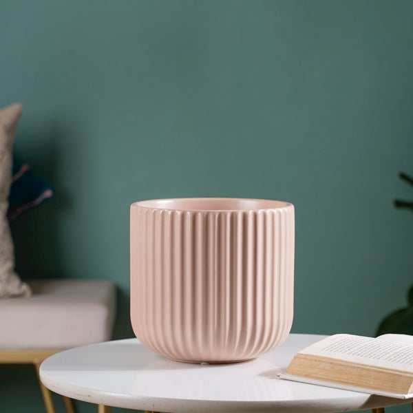 Contemporary Pastel Ribbed Vase Beige