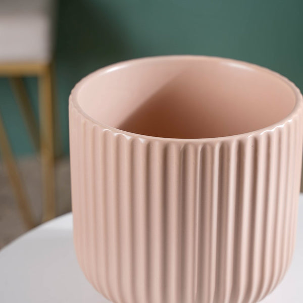 Contemporary Pastel Ribbed Vase Beige