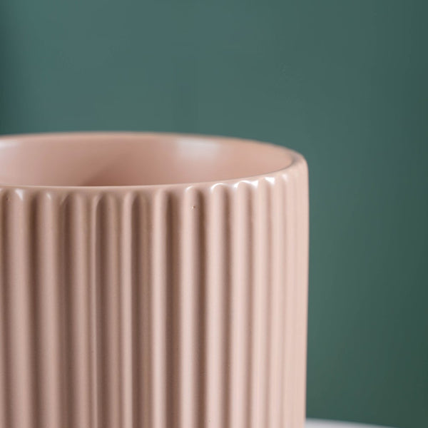 Contemporary Pastel Ribbed Vase Beige