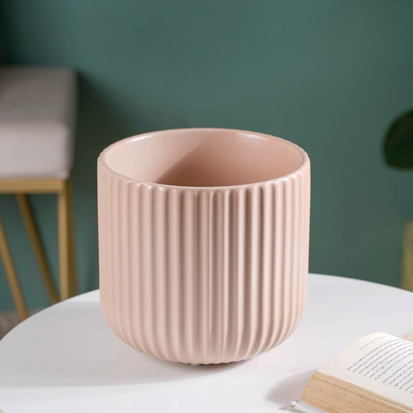 Contemporary Pastel Ribbed Vase Beige