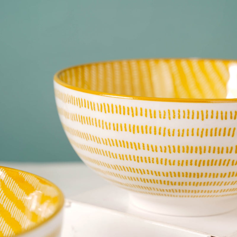 Patterned Snack Bowl Yellow Set Of 2 500ml - Bowl,ceramic bowl, snack bowls, curry bowl, popcorn bowls | Bowls for dining table & home decor