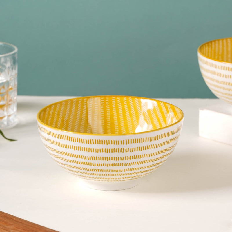 Patterned Snack Bowl Yellow Set Of 2 500ml - Bowl,ceramic bowl, snack bowls, curry bowl, popcorn bowls | Bowls for dining table & home decor