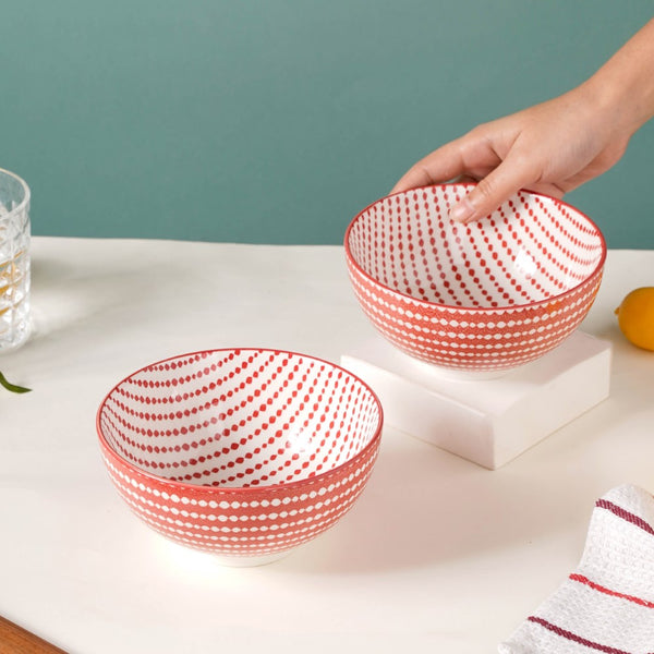 Dots Patterned Snack Bowl Set Of 2 Red 500ml