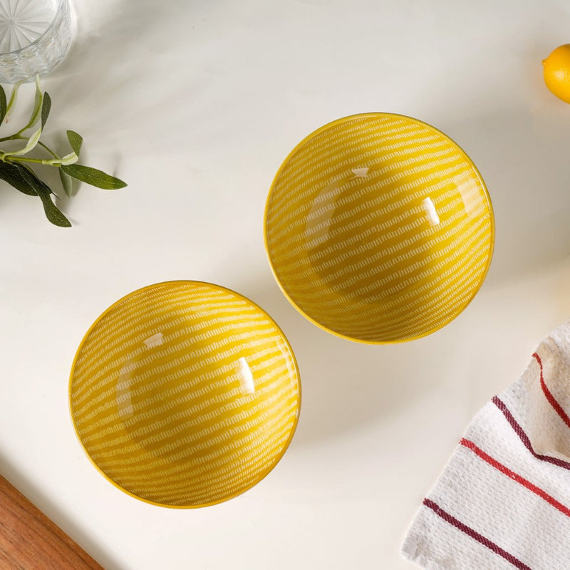 Patterned Snack Bowl Yellow Set Of 2 500ml - Bowl,ceramic bowl, snack bowls, curry bowl, popcorn bowls | Bowls for dining table & home decor