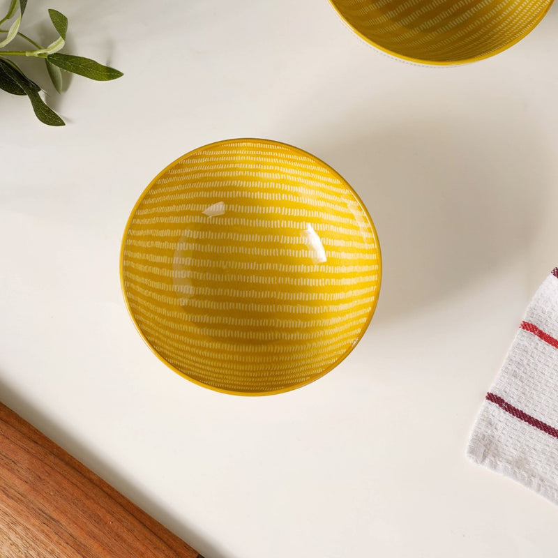 Patterned Snack Bowl Yellow Set Of 2 500ml - Bowl,ceramic bowl, snack bowls, curry bowl, popcorn bowls | Bowls for dining table & home decor