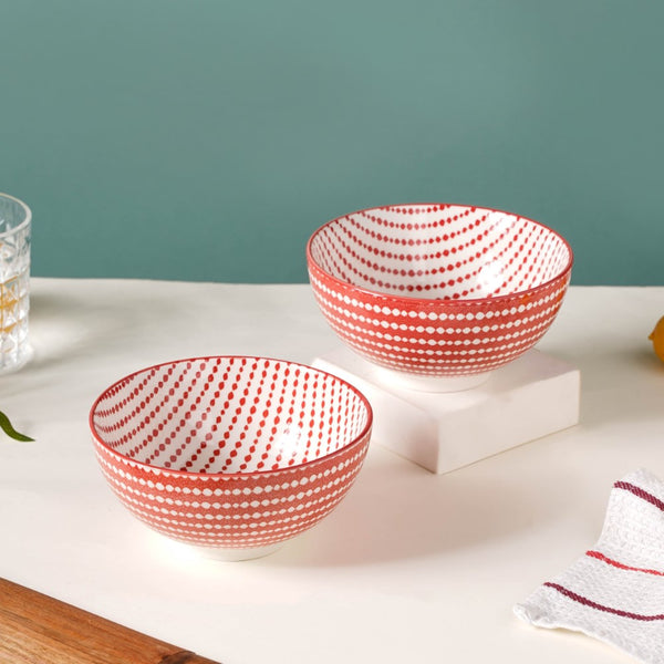 Dots Patterned Snack Bowl Set Of 2 Red 500ml