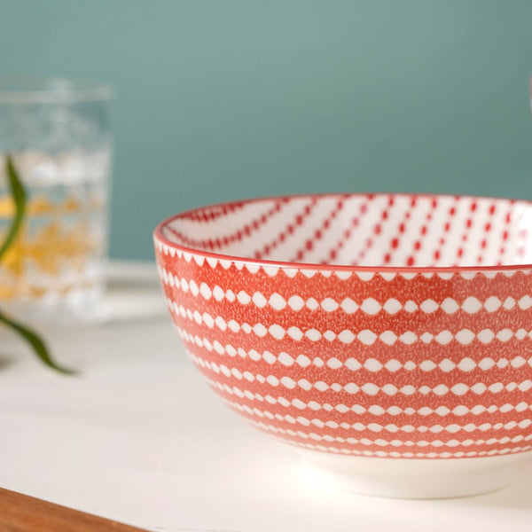 Dots Patterned Snack Bowl Set Of 2 Red 500ml