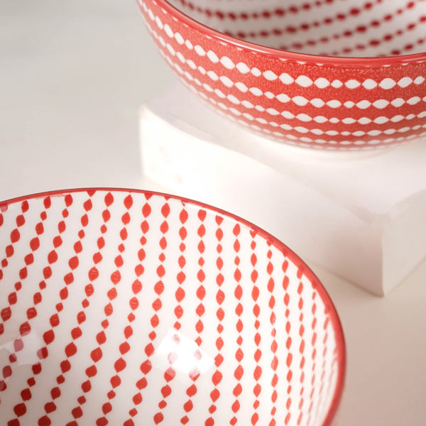 Dots Patterned Snack Bowl Set Of 2 Red 500ml