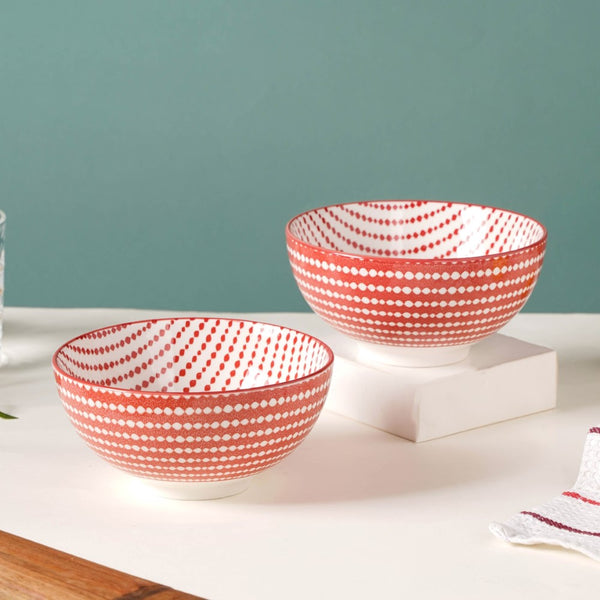 Dots Patterned Snack Bowl Set Of 2 Red 500ml