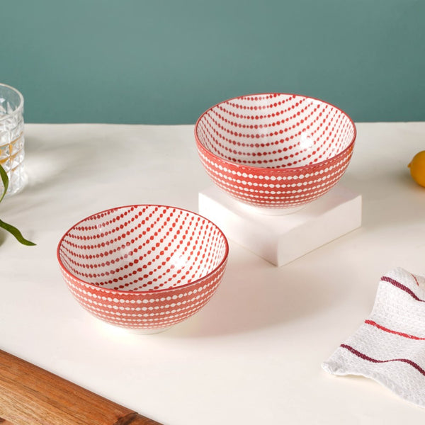 Dots Patterned Snack Bowl Set Of 2 Red 500ml