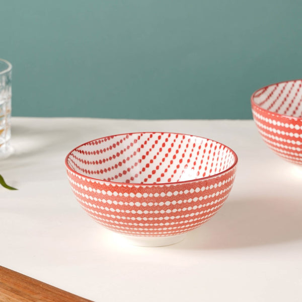 Dots Patterned Snack Bowl Set Of 2 Red 500ml